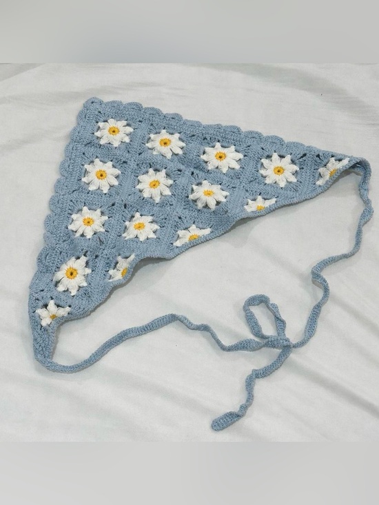 Accessories | Crochet Daisy Bandana Head Scarf Baby Blue Floral ...